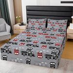 Cartoon Vehicles Bed Skirts Fire Truck Twin Bed Skirt,Fire Engine Truck Bedskirt for Child Teens,Firemen Car Vehicle Bedding Decor Firefighter Truck Kids Car Theme Room Decor Grey