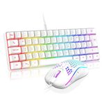 RedThunder 60% RGB Gaming Keyboard and Mouse Combo,UK Layout Ultra Compact Backlit Mini Keyboard, Lightweight 7200 DPI Cellular Optical Mouse, Portable Wired Gaming Set for PC PS5 Gamers (White)