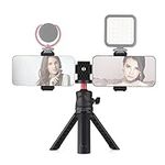 Multifunctional Smartphone Video Kit Including Universal Phone Tripod Mount with Dual Phone Holders 4 Cold Shoe Mounts + Desktop Tripod for Vlog Live Streaming Oline Video Teaching Meeting