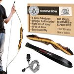 Southwest Archery Tigershark Takedown Recurve Bow – 62" Hunting Bow – Left & Right Handed – Draw Weights in 16lb-60lb – USA Based Company – Includes Stringer Tool (Standard, Right Hand, 20lb)