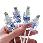 DiyGody Cute Cable Protector for iPhone Type-c Charger,Glitter Design Blue Big Ear Dog Pattern 4 PCS Set Bling Cable Phone Protector for Women Girls,Charging Cord Protector,Cable Chomper,Cord Saver