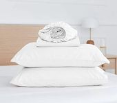 Five Looms 4 Piece Everyday Percale Sheets Set, 100% Cotton with Deep Pocket 15”, Easy Care Natural and Breathable Crisp Cooling Sheets Set, Fitted Sheet, Flat Sheet and 2 Pillowcases, Full, White