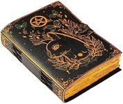 Blank Spell Book of Shadows Journal Little Witch Cat Printed Witchcraft Supplies Wiccan Notebook Handmade Vintage Deckle Paper Grimoire Journal Leather Sketchbook, Drawing Journal (7 X 5)