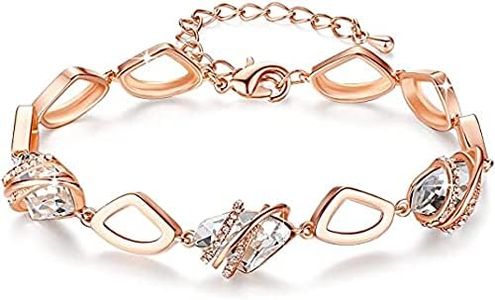 Leafael Wish Stone Link Charm Bracelet with Crystal White Birthstone Crystal for April, Rose Gold Plated, 7"+2"