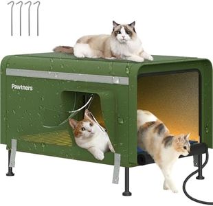 Pawtners Heated Cat House for Outside, Outdoor Insulated Kitty Shelter with Heated Pad & Escape Door, Weatherproof Pet House with Elevated Feet for Multiple Feral Stray in Winter, Large