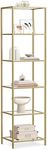 VASAGLE Bookcase, 6-Tier Bookshelf, Slim Shelving Unit for Bedroom, Bathroom, Home Office, Tempered Glass, Steel Frame, Metallic Gold ULGT500A01