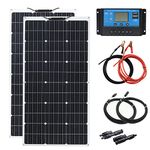 200w 12v Solar Panel Kit 2pcs 100W Flexible Solar Panels for RV, Boat, Cabin, Tent, Car, Trailer, 12v Battery with Solar Controller PV Connector Wire