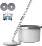 Oumffy Heavy Quality Spin Mop with Bucket Deluxe System | 360° Flexible Mop Head with Self Separation Dirty and Clean Water System 2Pcs Reusable Microfiber Pad for All Types of Floor Cleaning (White)