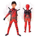 Kids Halloween Costumes for Boys Heroes 3D Print Bodysuit Scream Costume Monster Outfit Kids Fancy Dress Up Cosplay Party Scary Halloween Costume Red Suit with Headwear (01-4-Red, 2-3 Years)