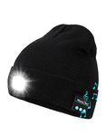 Wmcaps Bluetooth Beanie Hat with Light, USB Rechargeable LED Hat with Headphone, Night Lighted Music Hat, Gifts for Men Black