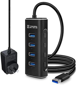 USB C Hub 10Gbps, TEKERA 4-Port USB C to USB 3.2 Gen 2 Dongle, Portable USB C Multiport Adapter for Thunderbolt/Type C Laptop and More (Powered USB-A 3.2 Hub)