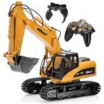 Top Race Remote Control Construction Excavator with Grapple Fork and Shovel Tractor Toy - 15 Channel 2.4Hhz Fully Functional Digger for Kids Ages 8+