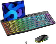 Wireless Keyboard and Mouse Combo with Backlit,2.4Ghz Rechargeable Light Up Keyboard Mouse with Phone Tablet Holder,11 Shortcut Keys,Silent 22 RGB Backlit Mouse,Quiet Click for Computer,PC,Mac,Windows