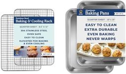 Ultra Cuisine Stainless Steel Quarter Sheet Cooling Rack Set & Aluminum Baking Pan Set - Professional Quality, Fits Quarter Sheet Pans - Cookie Sheet for Baking - 8.5"x12" Rack, 9"x13" Pan