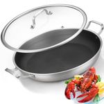 Yeksum Tri-Ply Stainless Steel 14-Inch Paella Pan, Nonstick Large Skillet, Saute Pan with Lid,Jumbo Cooker,Induction Pan,Skillets,Induction Oven & Dishwasher Safe