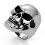 JewelryWe Stainless Big and Heavy Skull Ring Engagement Wedding Band for Biker Men, Silver Color - Size P