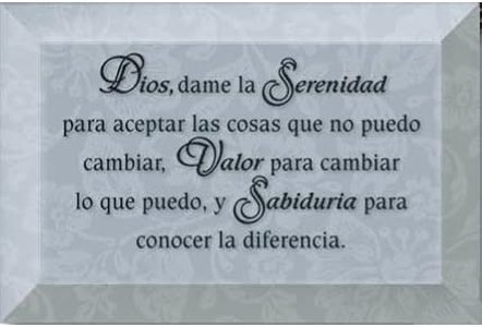 Dios Dame La Serenidad - Serenity Prayer - Inspirational Saying in Spanish 4"x6" Glass Plaque with Easel