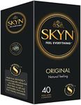 SKYN Original Condoms Pack of 40 SKYNFEEL Latex Free Condoms for Men, Regular Size Condoms, Strong & Thin Condoms, Smooth Straight Shape, Lubricated, 53mm Wide