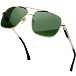 KANASTAL Green Sunglasses Womens Square Dark Green Sunglasses Mens Polarised UV400 Protection Large Metal Framed Ladies - Gold Frame Green Lens