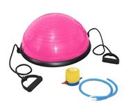 GISCO Balance Half Exercise Ball with Tube & Foot Pump (Pink) | 58 cm Anti-Burst, Anti-Slip Balance Trainer with Resistance Bands for Pilates, Yoga, Fitness & Home Gym Workouts
