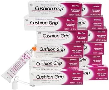 Cushion Grip Thermoplastic Denture Adhesive – Refits & Tightens Loose Dentures, Works Like a Denture Reliner for Long-Lasting Comfort, Holds Up to 4 Days, Waterproof & Zinc-Free - 1 oz (Pack of 12)