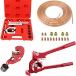 Brake Pipe Flaring Tool Set + 3 in 1 Tubing Bender + 3/16"x 25ft/7.6m Brake Line with 16 Fittings + 1 Tube Cutter, Brake Line Flaring Tool, Ideal for Vehicle Brake Systems, Air Conditioning Systems ﻿