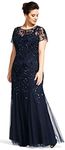 Adrianna Papell Women's Floral Beaded Godet Gown, Twilight, 18