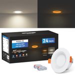 KEELED White Downlight for Ceiling, Recessed Lighting with Night Light, 230V, 6W, 3CCT 3000K/4000K/6000K Selectable, 70-85mm Cutout, 24-Pack