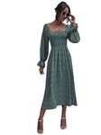 Floerns Women's Boho Floral Print Square Neck Flounce Sleeve A Line Long Dress Green M