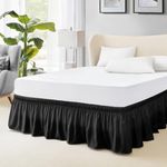 FreshCulture Queen Bed Skirt, Elastic Wrap Around Bed Skirt Queen Size, Bed Skirts for Adjustable Bed, Easy Fit with 15-Inch Tailored Drop, Hotel Quality Dust Ruffle for Queen Bed (Black)