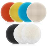 Elechiakan 125mm Polishing Pads Kit, 7PCS Car Compound Sponge Pads with Wool Buffing Pads for Buffer DA Dual Action Polisher and Drill, Car Auto Sanding Polishing Waxing and Sealing Glaze