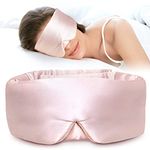 LitBear Silk Sleep Mask for Side Sleeper, Eye Mask Sleeping for Women Men 100% 22 Momme Pure Mulberry Silk, Face-Hugging Padded Silk Eye Cover for Sleeping with Adjustable Band (Pink)