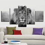 Modular Canvas Painting Black and White Animal Art 5 Pieces Lion Poster Decoration Living Room Wall Hd Picture Frame Printing Bdhnmx-Framed-30x40 30x60 30x80