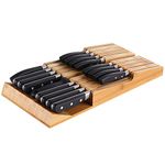 NIUXX Bamboo Knife Block for 16 Knives(Not Included), Large in-Drawer Washable Removable Cutlery Organizer Tray, Kitchen Storage Holder for Sharpening Steel and Cutter