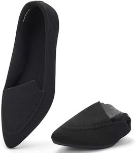 poemlady Women's Pointed Toe Knit Flats Comfort Slip On Rubber Sole A/Black