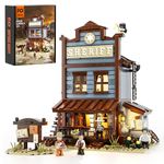 FUNWHOLE Sheriff's-Office Lighting Building-Bricks Set - The Old West Sheriff's Office LED Light Construction Building Model Set 1240 Pcs for Adults and Teen