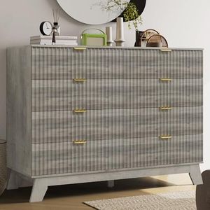 HUANLEGO 48" W Tall Fluted Dresser for Bedroom with 8 Drawer, Grey