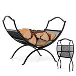 TANGZON Folding Firewood Rack, Heavy Duty Metal Arced Firewood Log Holder, Indoor Outdoor Fireplace Wood Storage Shelf Stand, 48 x 33 x 42cm