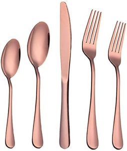 Berglander 40 Piece Stainless Steel Copper Color Flatware Set Rose Gold, Rose Gold Plated Stainless Steel Silverware Set Cutlery Sets, Service for 8 (40 piece)