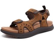 KuaiLu Mens Leather Hiking Sandals With Arch Support Orthopedic Sport Recovery Athletic Walking Sandals For Man Outdoor Summer Casual Thick Cushion Beach Water Fisherman Sandal, size 11 Khaki Brown