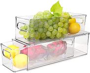 2 Pack Refrigerator Organizer Bins with Pull-out Drawer, Stackable Fridge Drawer Organizer Set with Handle, BPA-free Drawable Clear Storage Cases for Freezer, Cabinet, Kitchen, Pantry Organization