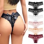 SHAINE 6pcs Women's Knickers Sexy Lace Briefs for Women Thongs Tangas Bowknot, Underwear Fit Panties Hipster Bikini Low Waist G-String for Ladies