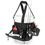 KastKing Karryall Fishing Bucket Organizer for 5 Gallon Bucket, Ice Fishing Tackle Bag with Adjustable Buckle, Rod & Plier Holder and Multi-Pockets for Fishing Gear & Accessories Storage,Black