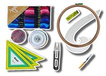Sianna Collections Embroidery Kit for Fashion Designing Students (50 skeins of Anchor Embroidery Threads (25 x 2 Assorted Shades), 7" Embroidery Frame/Hoop, Compact Needles Set, Paper Scale Pack of 3, 40 Pearl Head Pins, French Curve, Measuring Tape, Seam Ripper/Stitch Cutter, Trimmer/Thread Cutter.)