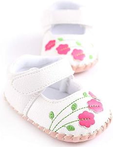 Meckior Infant Baby Girls Sandas Summer Soft Leather No-slip Princess Shoes (12-18months, white 1)