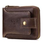 BAIGIO Bifold Men's Cowhide Leather Zip Around Wallet Vintage Travel Multi Card Holder Purse (Coffee)