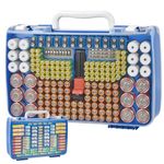 Battery Organizer Storage Case, Double-Sided Garage Holder Box Batteries Container with Tester Checker for 269pcs AA AAA AAAA 3A 4A 9V C D Lithium 4LR44 CR2 CR123A CR1632 CR2032 18650 - Blue