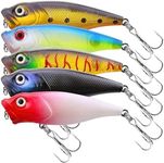 OriGlam 5pcs Fishing Popper Lure, Fish Baits Bass Hard Lures 3D Eyes Poppers, Topwater Lures Bass Lures Fishing Hard Baits