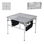 Nice C Square Table for Grill, Folding Table, Camping Table, Outdoor Table, Card Table, Height Adjustable, Mesh Bag Lightweight, Carry Handle, Aluminum (23.6"x23.6" White)