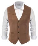 PJ PAUL JONES Men's Western Cowboy Suit Vest Slim Fit Faux Suede Leather Dress Vests Waistcoat for Wedding, Brown, Large